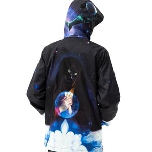 Cosmic Cat Galaxy Gypsy Anorak Jacket RipNDip Graphic Hoodie Black Small